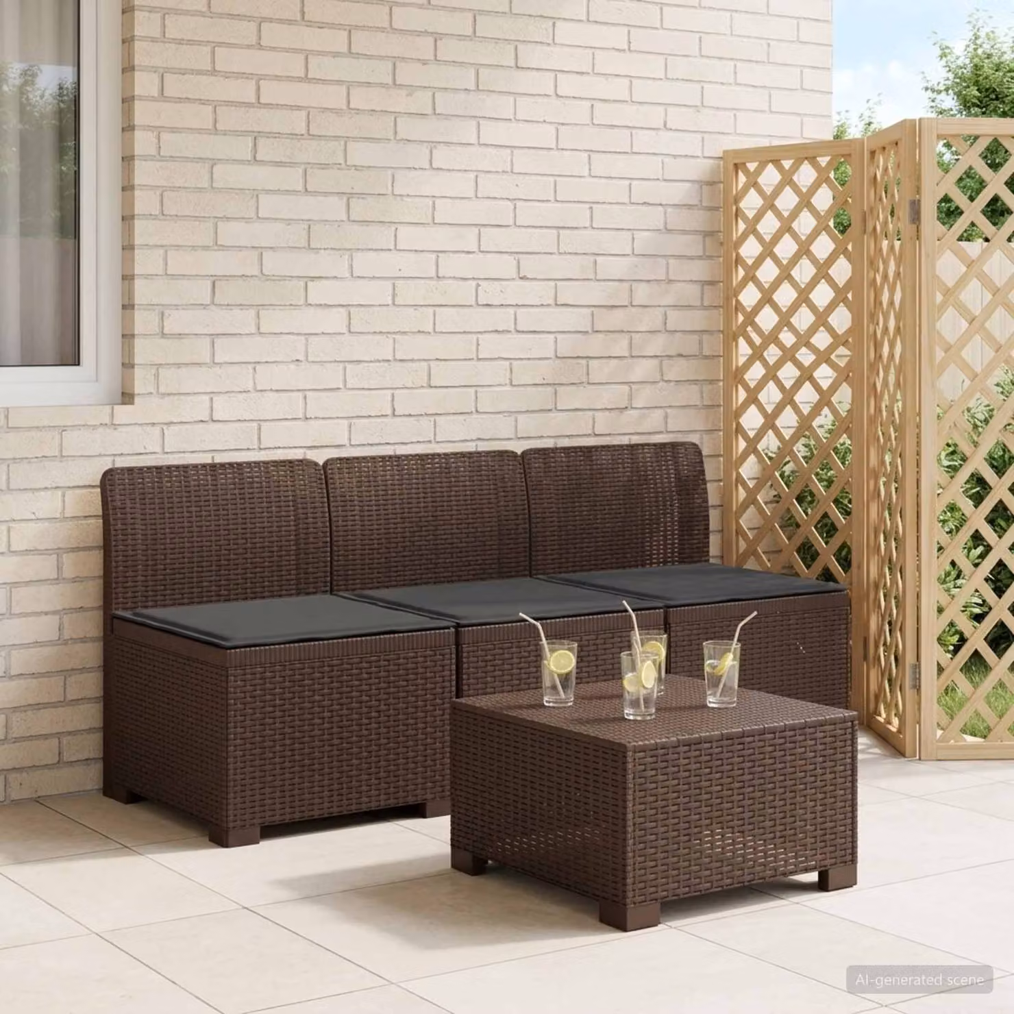 Divano da giardino a L vidaXL con cuscini in look rattan, colore antracite e marrone