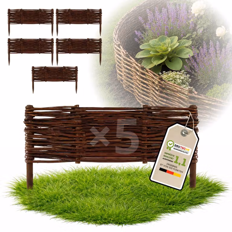 Floranica 5 pezzi Recinzione in vimini 20 cm x 50 cm – Staccionata da giardino intrecciata Palizzata Recinzione naturale Bordo aiuola