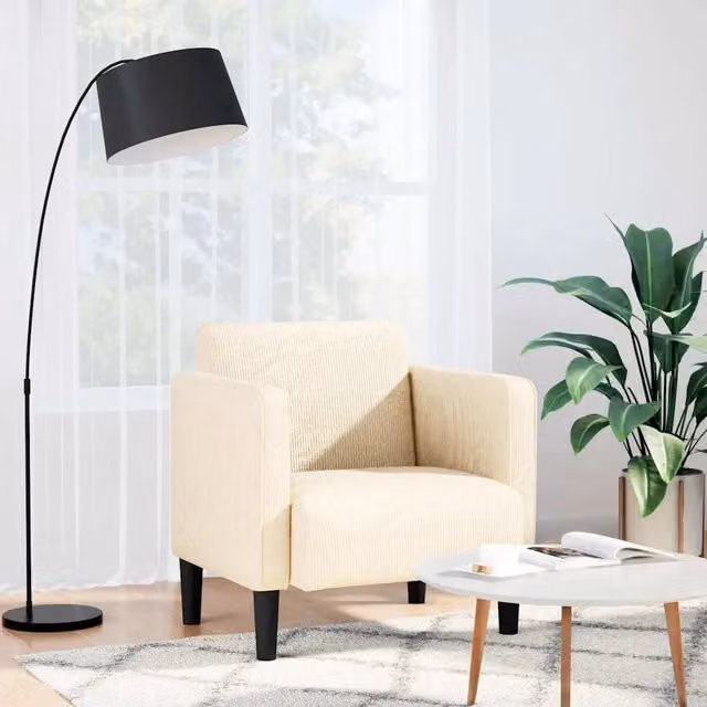 Divano Sedia con Braccioli-Poltrona-Sofa Relax Crema 54 cm Tessuto a Coste