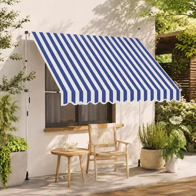 Retractable Awning, Manually Operated, 250 Cm, Blue/white Striped