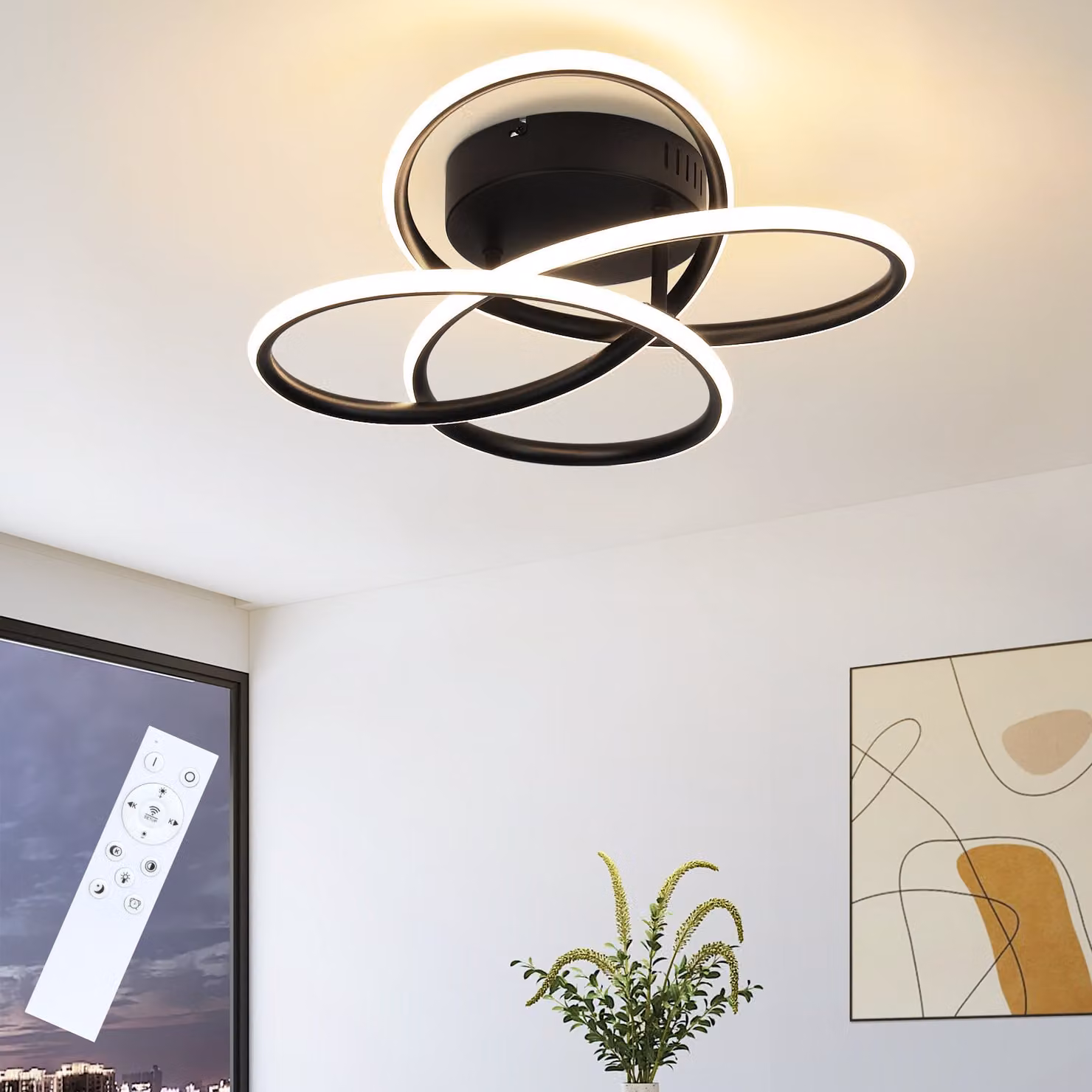 ZMH LED lampada da soffitto plafoniera corridoio nero lampada corridoio design moderno dimmerabile con telecomando in forma di farfalla 36CM metallo 44W illuminazione a soffitto per cucina camera da letto soggiorno ufficio