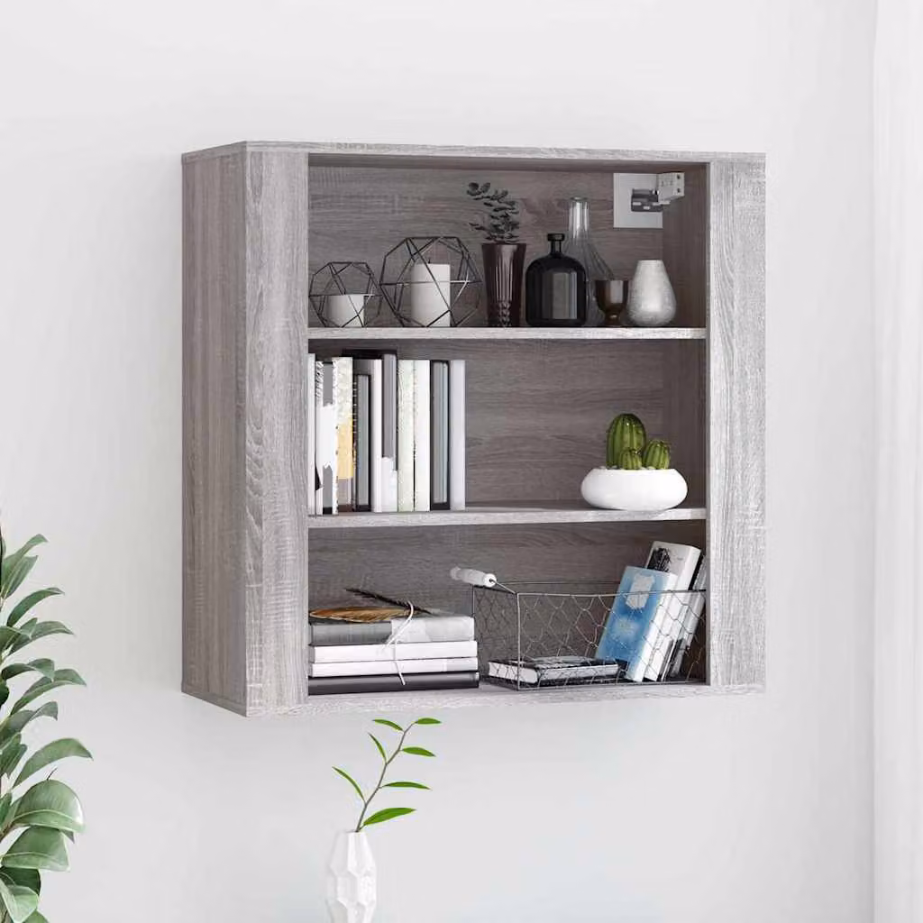 Pensile da parete moderno vidaXL in legno e MDF grigio opaco L 80 cm x P 33 cm x H 80 cm