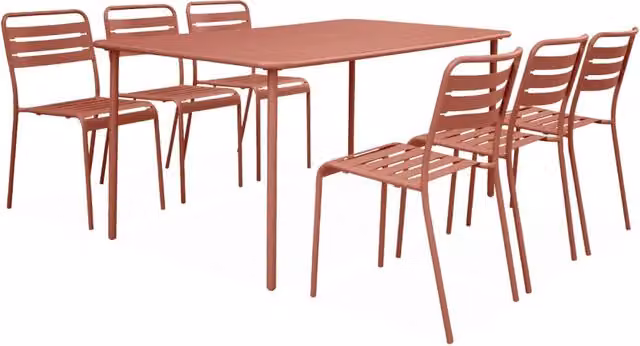 Set tavolo da giardino in acciaio con 6 sedie, 160cm, terracotta