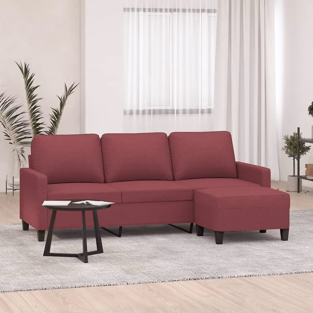 Maison Exclusive - Divano a tre posti con poggiapiedi, rosso vino, 180 cm, tessuto