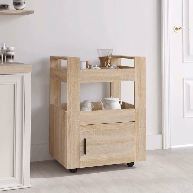 vidaXL Carrello da cucina moderno in legno rovere sonoma, L 60 cm x P 45 cm x H 80 cm