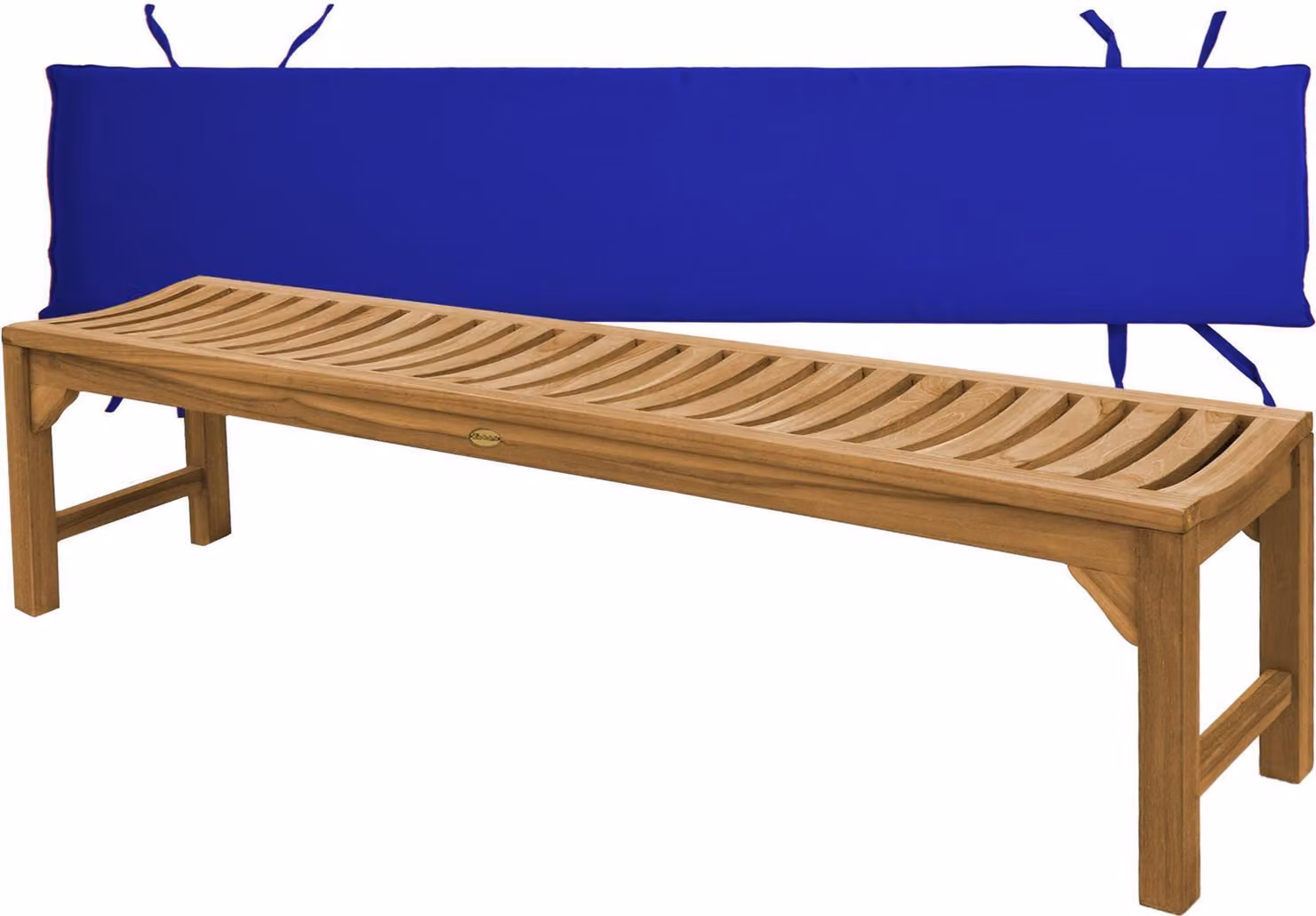 Panca in teak massello, modello Ferrara, 180 cm, resistente agli agenti atmosferici, con cuscino per seduta blu