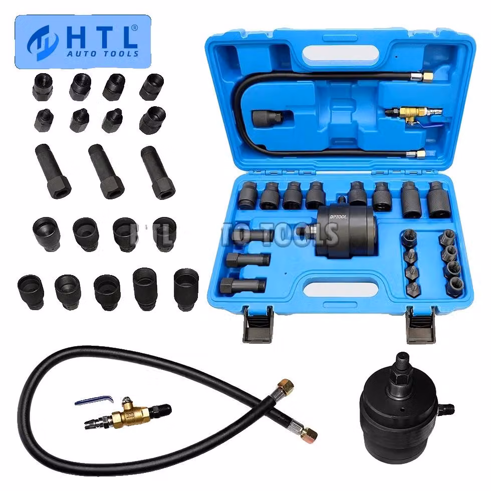 Kit di estrattori per iniettori, in acciaio, pressioni di ingresso 5-8 bar, ampia compatibilità, martello demolitore professionale incluso, diversi adattatori