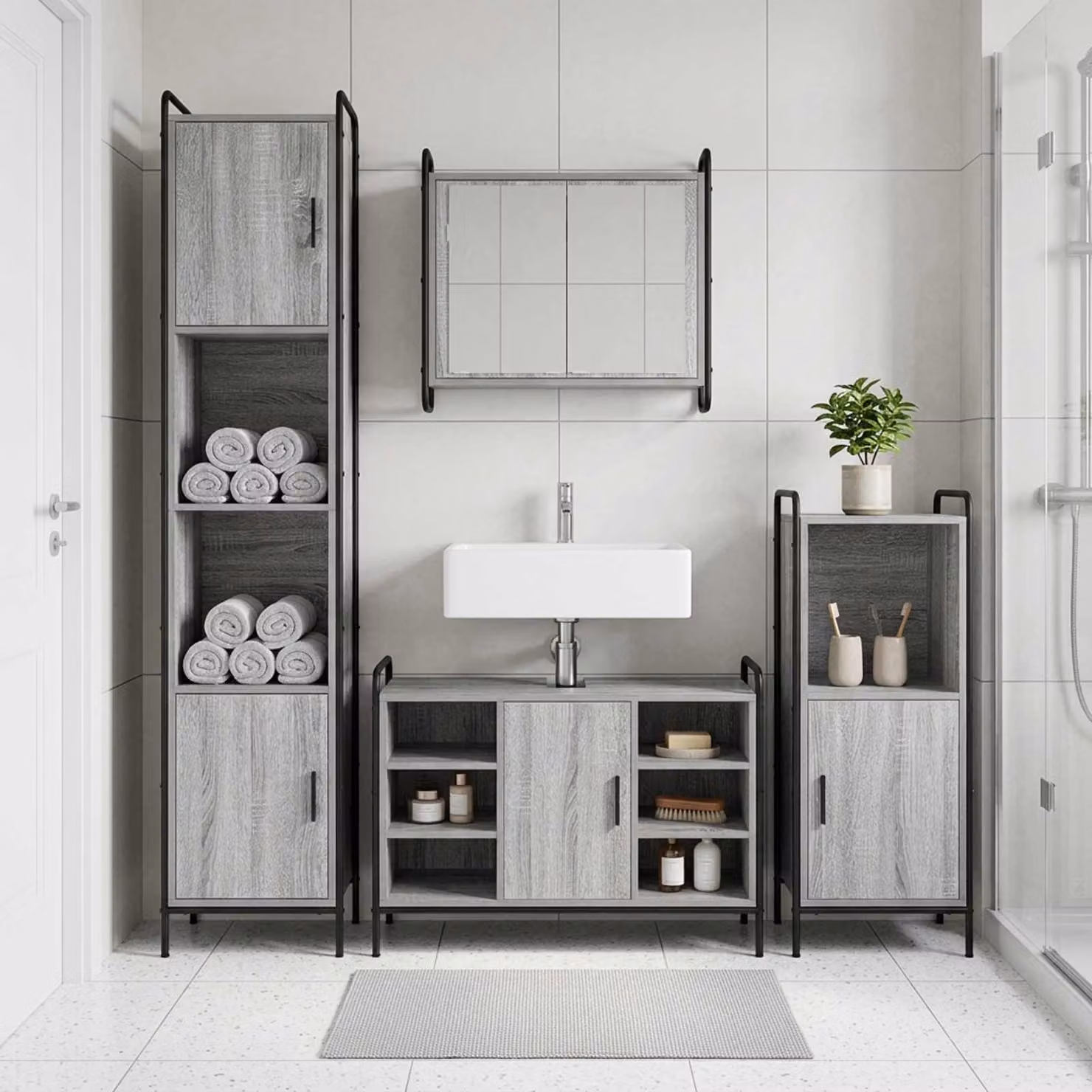 vidaXL Set di Armadi da Bagno 3 pz Sonoma grigio 40 x 36 x 99,5 cm