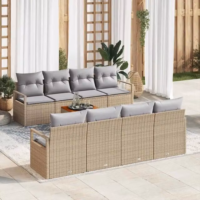 Set Divano da Giardino 9 pz Beige polyrattan 3347679