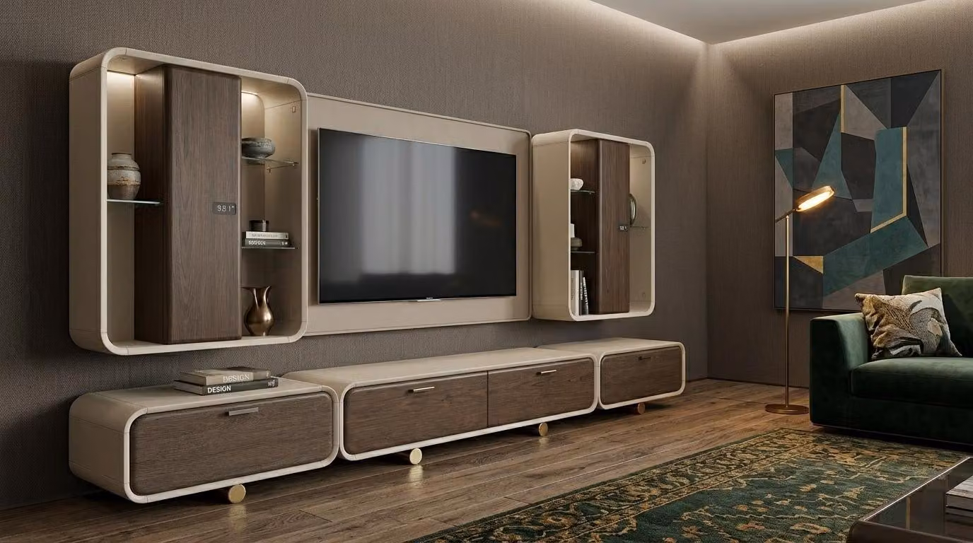 Mobile TV, base TV, parte superiore TV, modulo superiore TV, stile moderno, beige