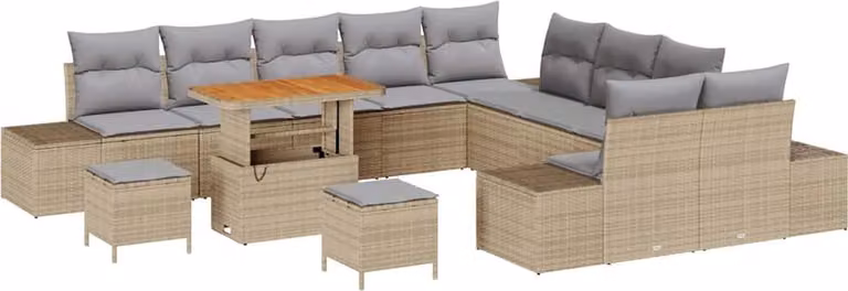 Set Divano da Giardino con cuscino 13 pcs Beige polyrattan