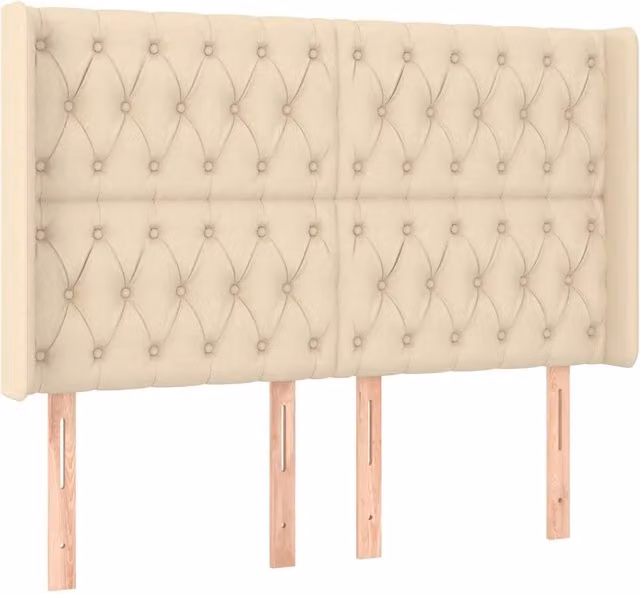 Testata ad orecchio in tessuto beige con struttura in legno di larice L: 163 cm, P: 16 cm, H: 118/128 cm