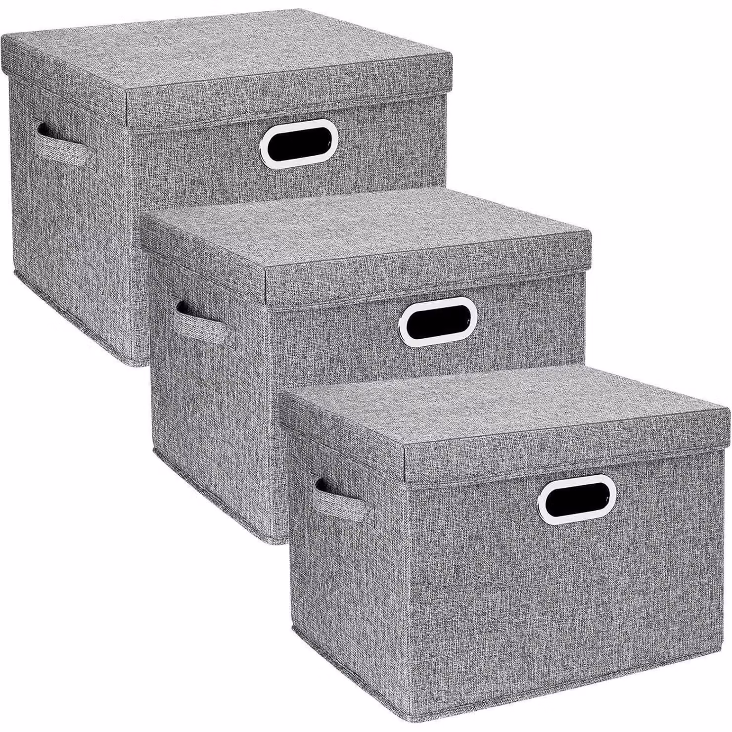 Contenitore con coperchio, in tessuto, pieghevole, lavabile, dimensioni 44x30x29 cm, confezione da 3 pezzi, colore grigio