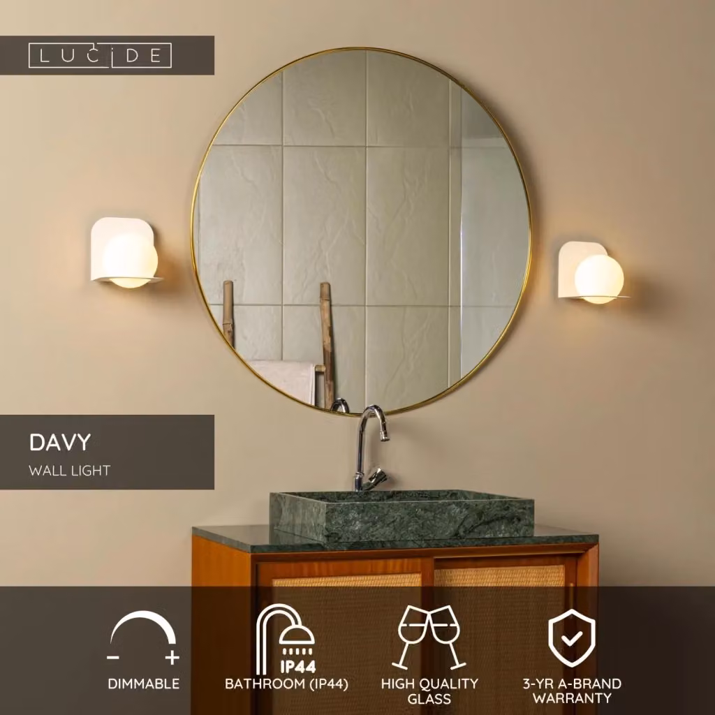 Applique da bagno DAVY Lucide bianca con vetro sferico e protezione IP44 per lampadina G9 – 2