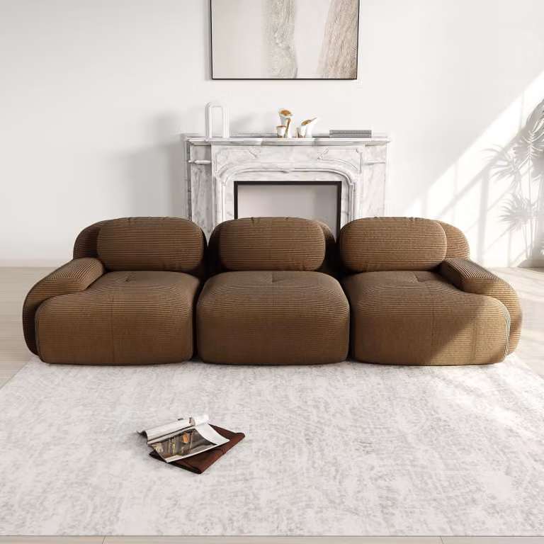 Divano a 3 posti, rivestito in corda, senza braccioli, modulare, antiscivolo, senza necessità di montaggio, altamente elastico (marrone)