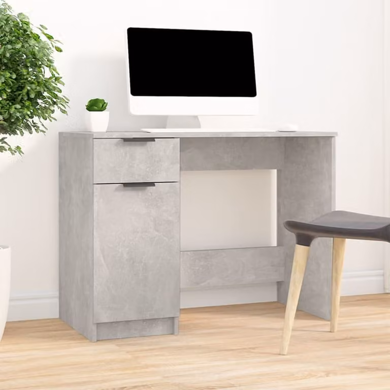The Living Store Scrivania in cemento grigio 100x50x75 cm Materiale a base di legno