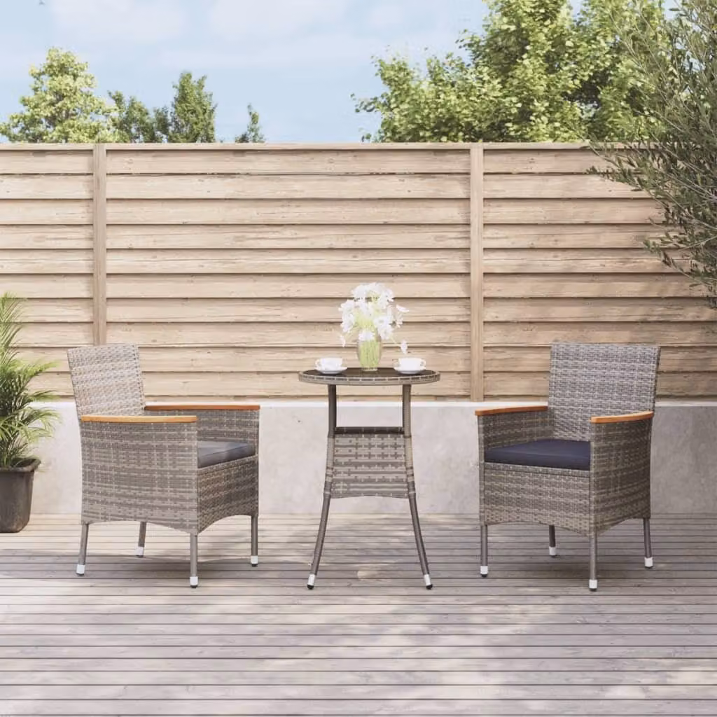 Maison Exclusive - Set da giardino 3 pezzi con cuscini Grigio Poly Rattan