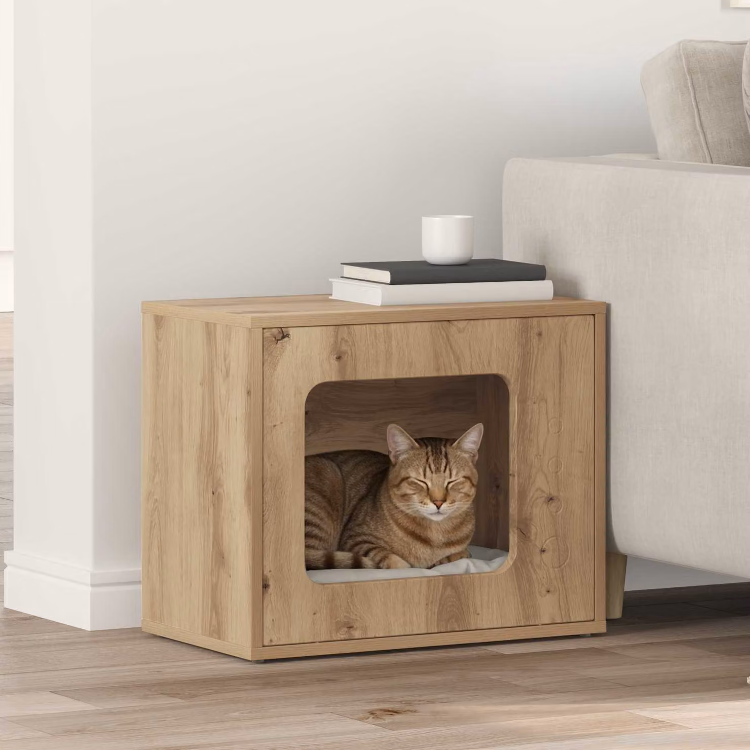 Casa per Gatti vidaXL in Legno Rovere Marrone L: 51 cm, P: 30 cm, H: 42,5 cm
