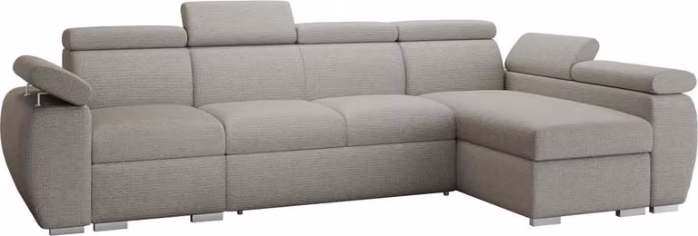 MIRJAN24 Divano angolare Boston LCP, elegante divano angolare con due contenitori e funzione letto, piedini in metallo cromato, struttura in legno (colore: Aragon 80, lato: destro 1P(65)+2R+LCP)