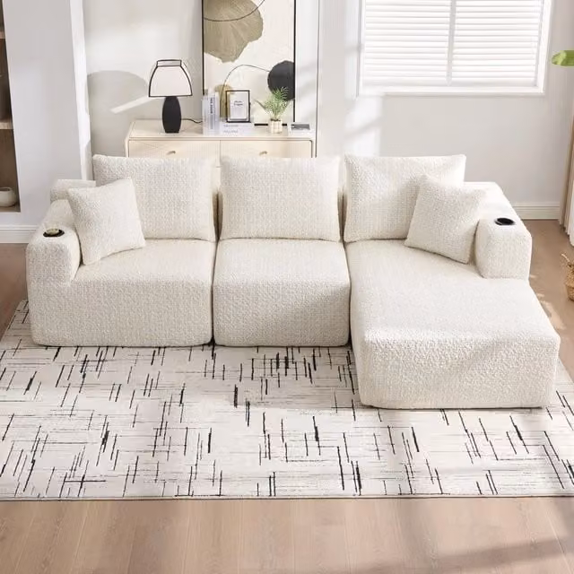 Divano Angolare 3 Posti con Chaise Longue ¨C Xylo ¨C Tessuto, 261x165x80.5 cm