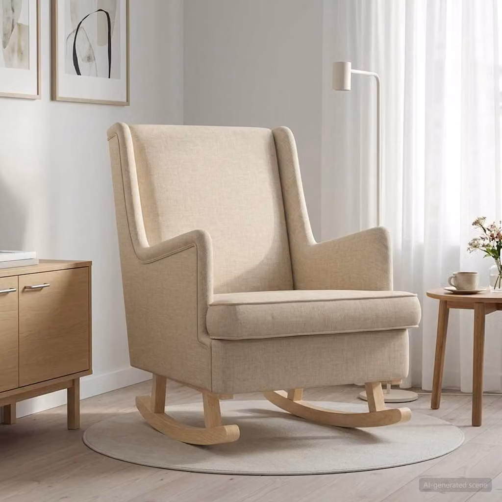 Sedia a dondolo vidaXL in tessuto beige con struttura in legno e metallo L/P/H: 62 x 80 x 85 cm