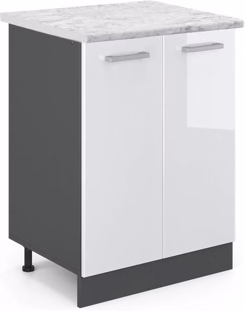 Mobiletto base cucina Vicco R-Line Bianco lucido e Antracite con piano in marmo L: 60 cm, P: 60 cm, H: 81,6 cm – 1