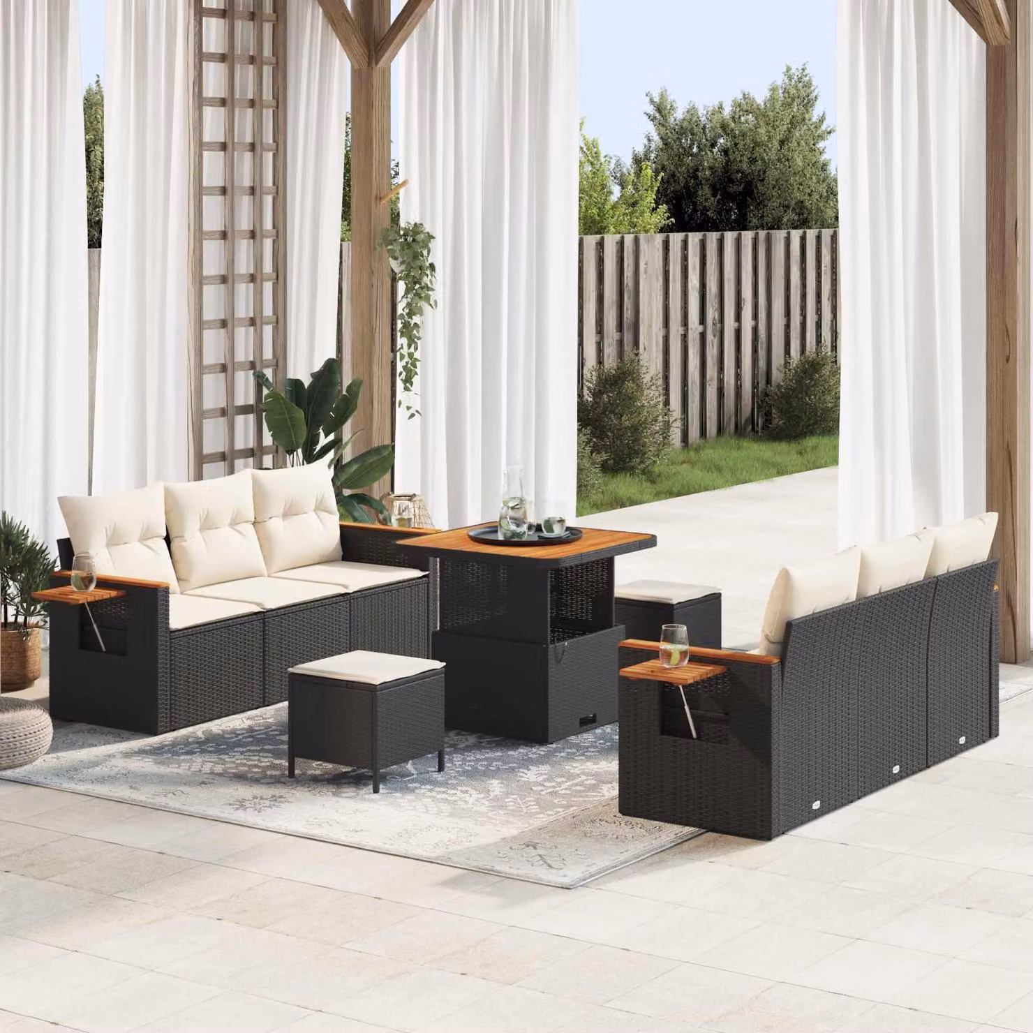 Maison Exclusive - Set da giardino composto da 9 pezzi, divano in rattan sintetico nero