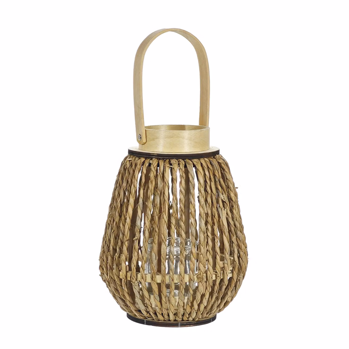Lanterna Portacandela VESTIAMO CASA in Legno, Vetro e Rattan, Colore Beige, Altezza: 27 cm – 1