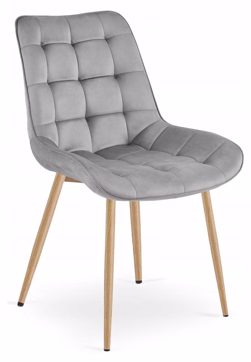 Sedia di design Bera in velluto grigio chiaro con gambe in rovere