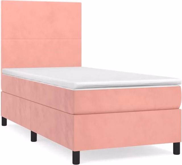 Letto singolo | Letto per adulti | Giroletto a Molle con Materasso Rosa 90x200 cm in Velluto