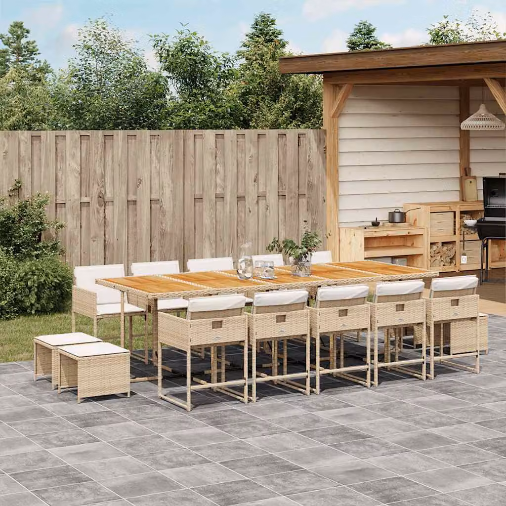 vidaXL Set da Pranzo da Giardino 15 pz in Polyrattan con Cuscini Beige e Accacia – 1