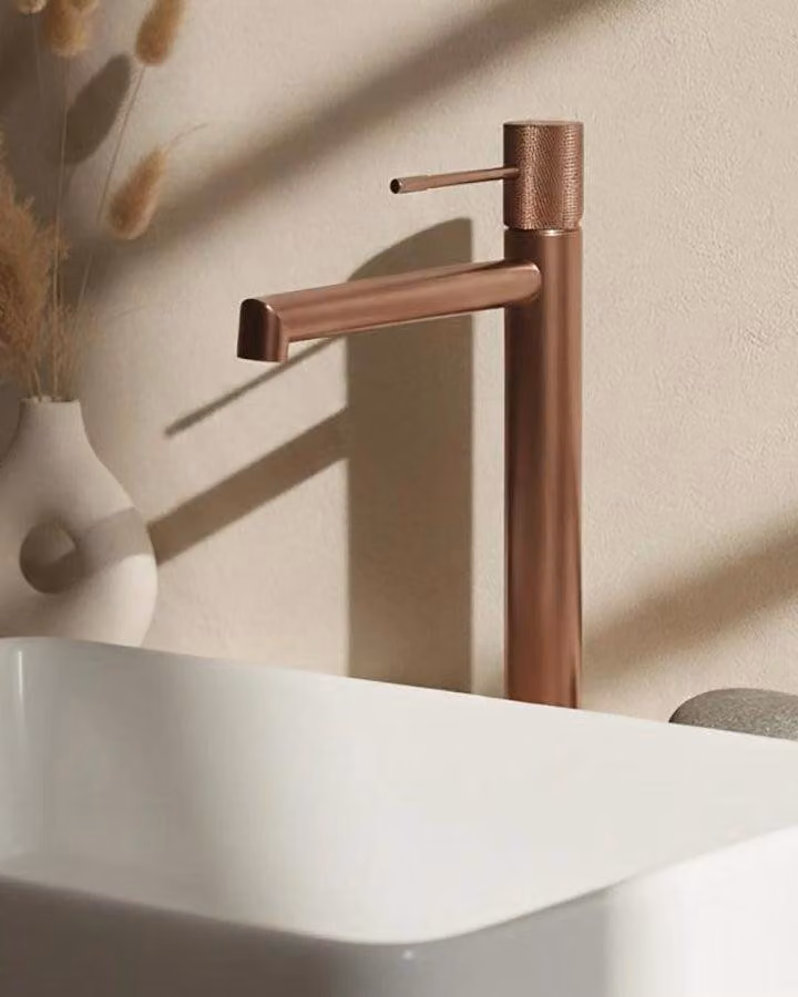 Miscelatore alto lavabo senza scarico in ottone oro rosa spazzolato Melin