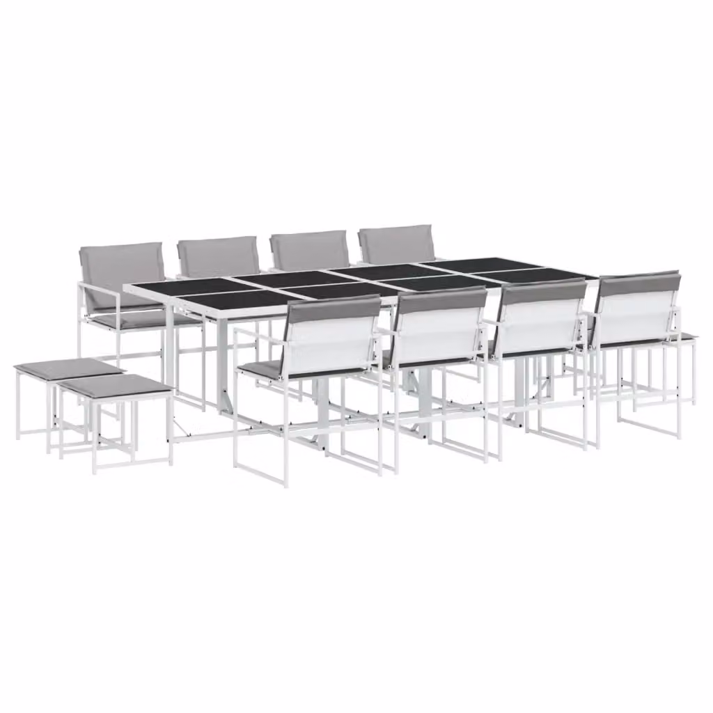 Set da Pranzo da Giardino vidaXL 13 pz in Acciaio Verniciato e Vetro Bianco e Grigio – 2