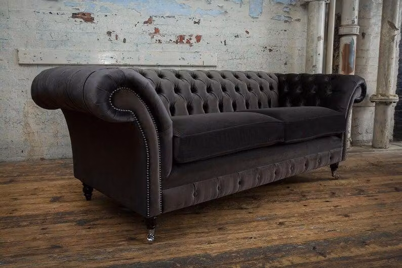 Design Sofa 3 Sitzer Couch Chesterfield Polster Sitz Garnitur Leder Braun