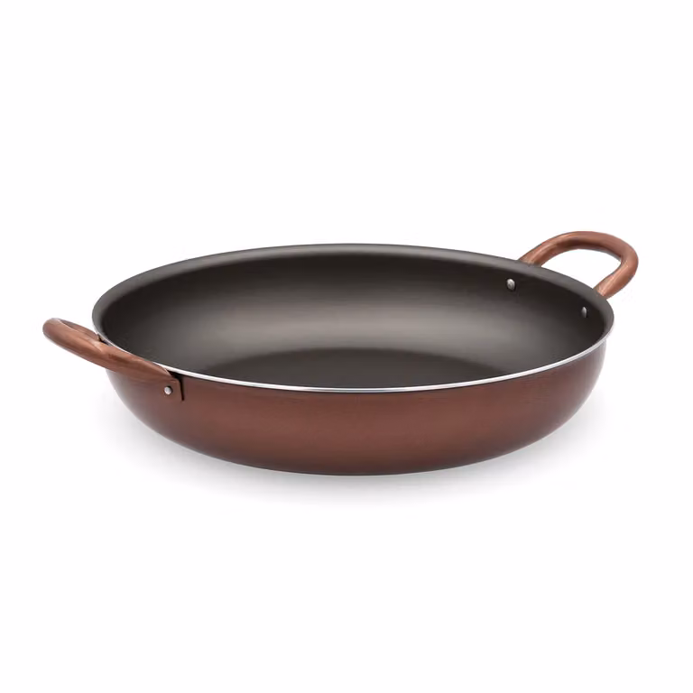 Tegame Professionale Accademia Mugnano Linea Professione Cuoco con Rivestimento Antiaderente in Alluminio e Rame, Colore Bronzo, Diametro: 36 cm