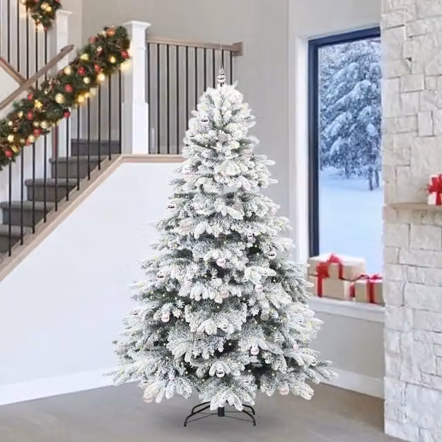 Albero di Natale artificiale moderno vidaXL verde e bianco con 300 LED luce bianca calda in PE e PVC, Altezza: 240 cm