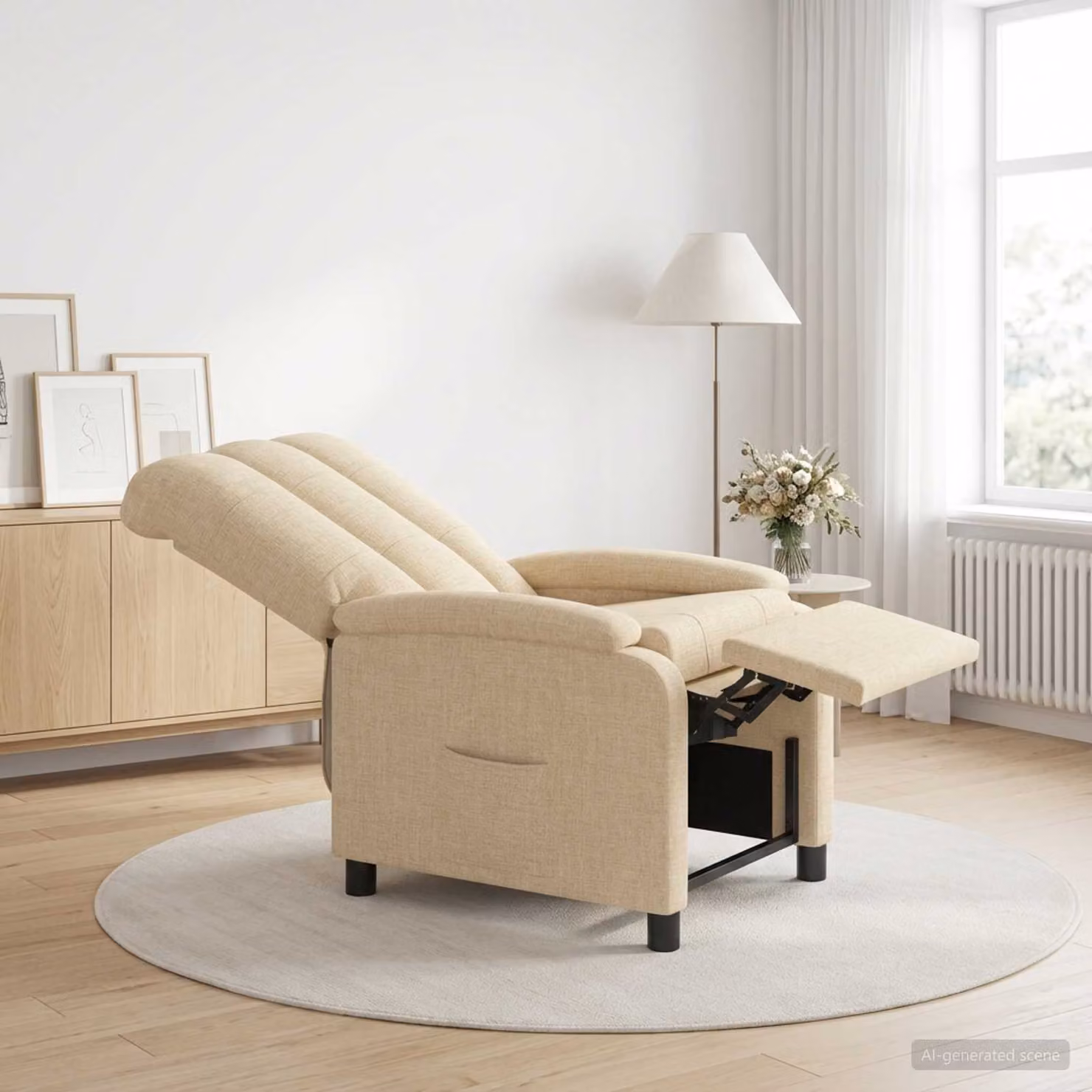Poltrona reclinabile relax moderna vidaXL in tessuto beige con braccioli