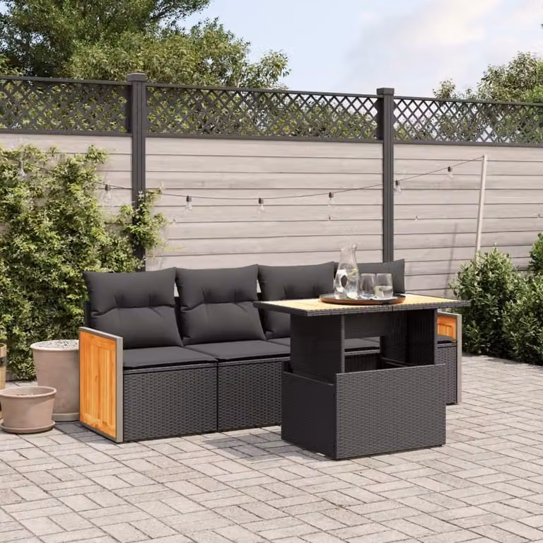 Maison Exclusive - Set Divani da Giardino 5 pz con Cuscini in Polyrattan Nero