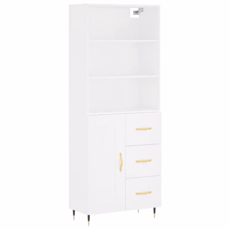 Credenza Bianca 69,5x34x180 cm in Legno Multistrato