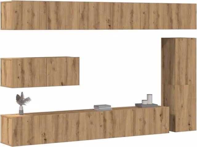 Set Mobile TV 7 pz Montato a Parete Rovere in Legno Multistrato 3329214