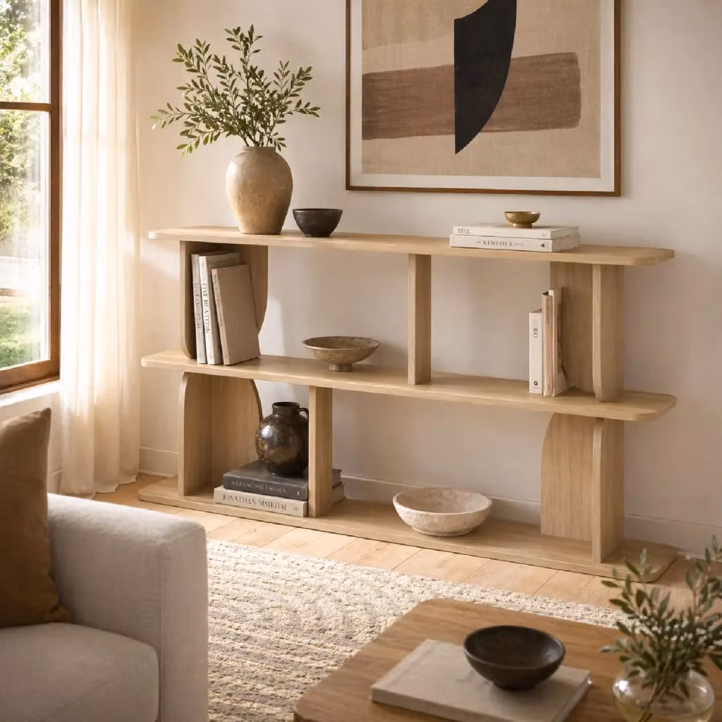 Libreria Moderna MEGAOFFERTE con 4 Vani a Giorno e 3 Ripiani in Melaminico Rovere Naturale L: 160 cm, H: 74 cm, P: 34 cm – 2