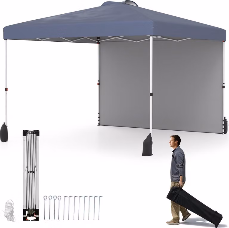Padiglione pop-up 3 x 3 m con parete laterale, portatile, grigio