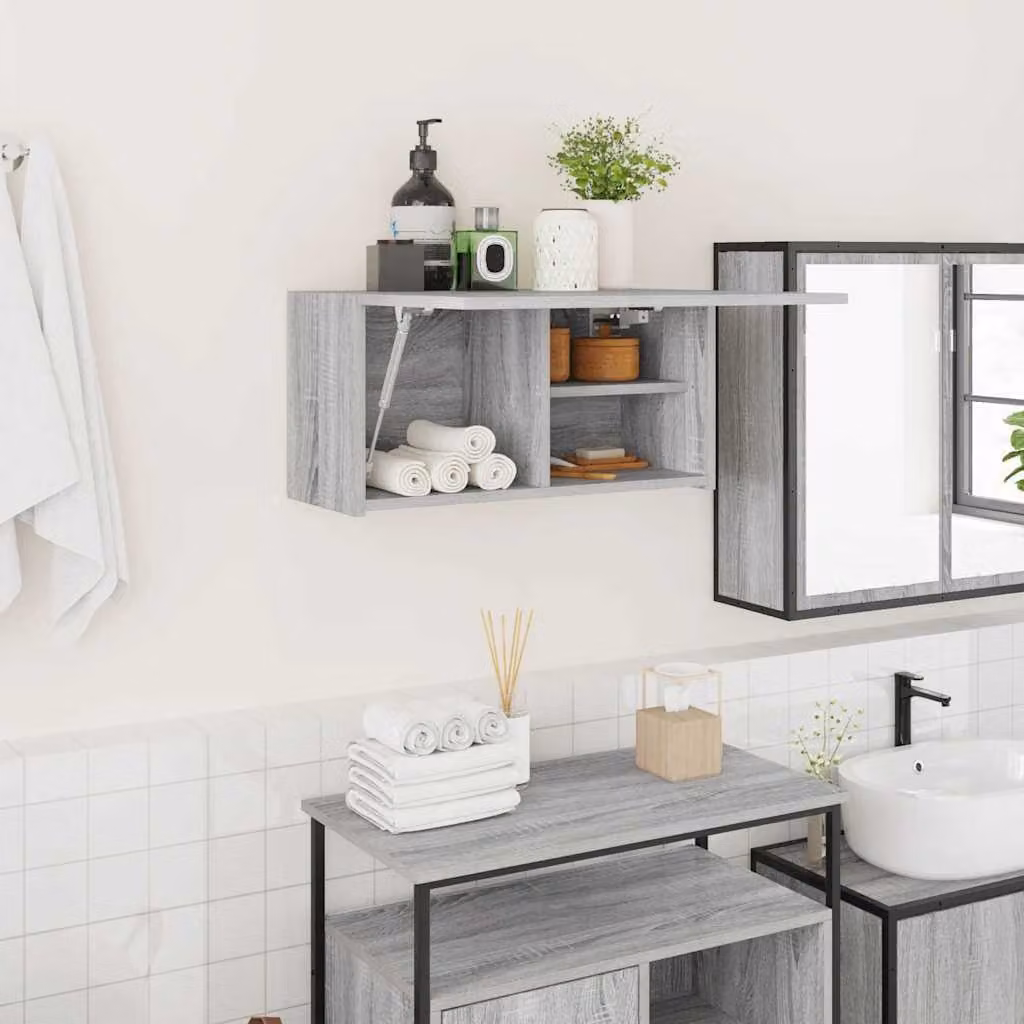 Armadietto da bagno sospeso vidaXL in legno multistrato grigio opaco L/P/H: 60 x 25 x 30 cm