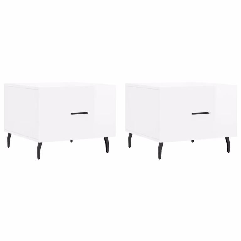 Tavolini Salotto 2pz Bianco Lucido 50x50x40cm Legno Multistrato