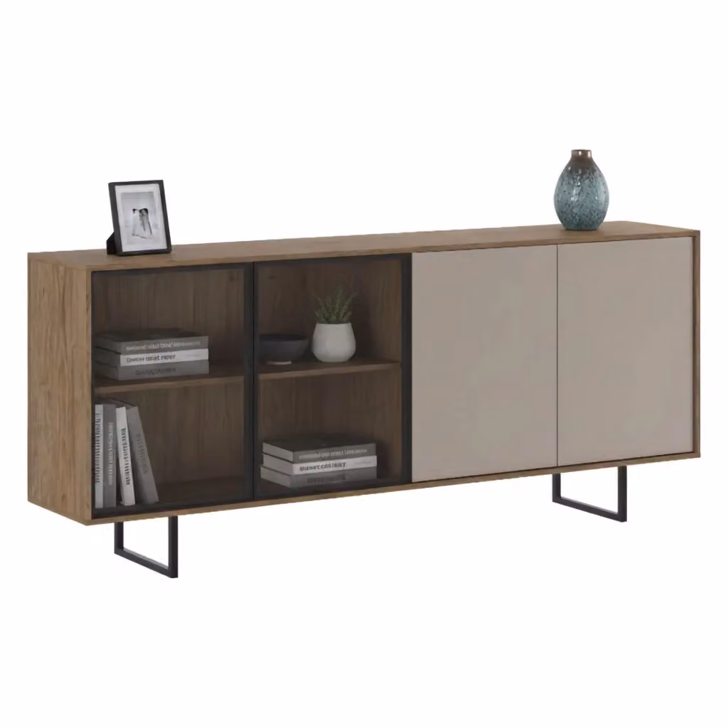 Madia Malnate DMORA con cassetti, colore marrone e beige, stile moderno per cucina o soggiorno, L: 200 cm, P: 40 cm, H: 87 cm – 2