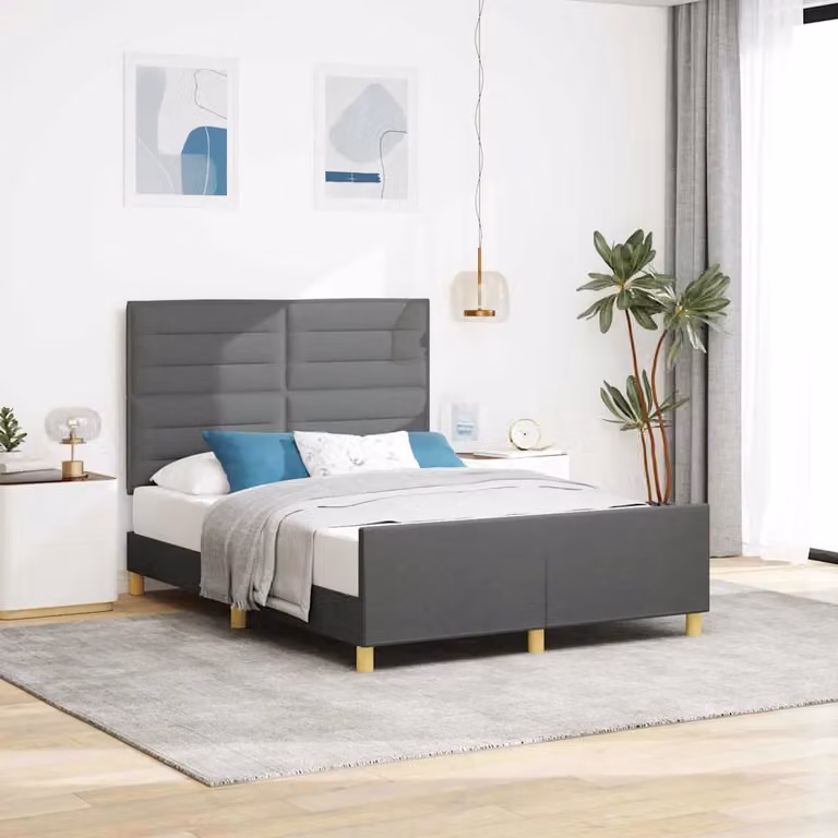 Struttura del letto moderna vidaXL in tessuto grigio con legno di pino, 140 x 190 cm