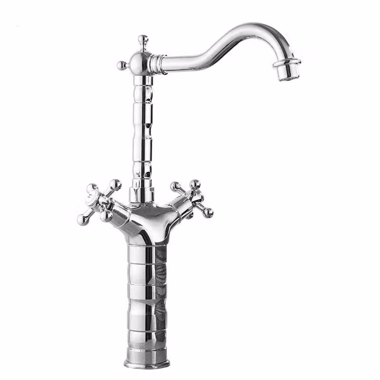 Miscelatore in ottone antico, miscelatore a due maniglie, cartuccia Vetroceramica antigoccia, design retrò spazzolato, corpo in ottone resistente, altezza argento