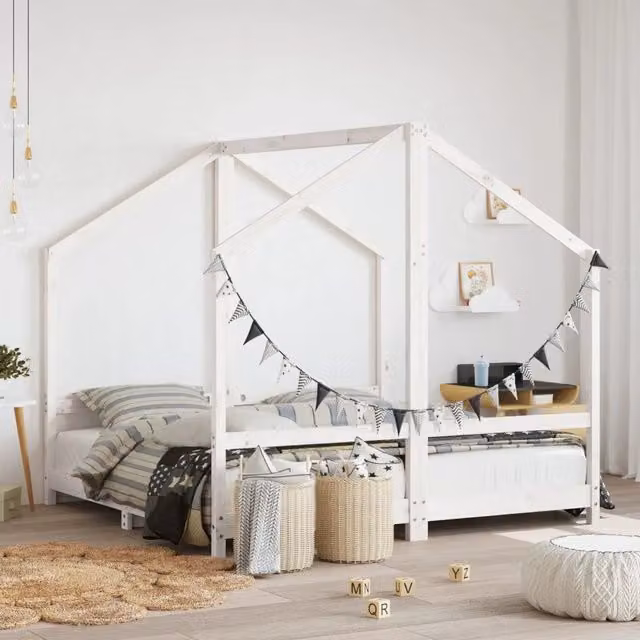Giroletto per Bambini-Struttura Letto Bambini Bianco 2x(80x160)cm Legno Massello Pino