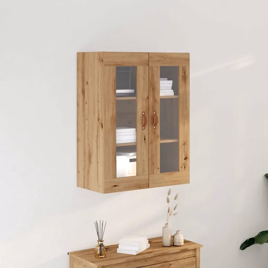 Armadietto a muro moderno vidaXL in rovere con ante in vetro e ripiani interni, L/P/H: 69,5 x 34 x 90 cm