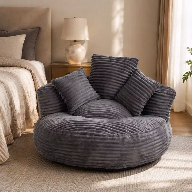 Poltrona sacco 108x108x52 cm grigio scuro, schienale alto, velluto a coste, senza montaggio